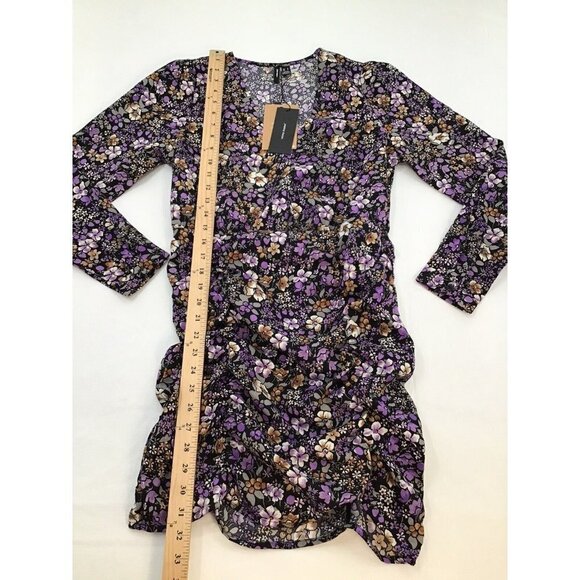 VERA MODE Womens Size Small Floral Black Purple Long Sleeve Mini Dress - Picture 4 of 6